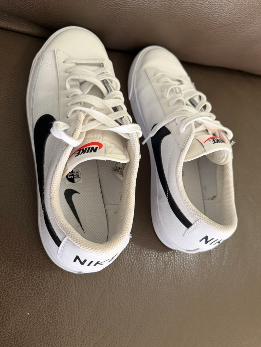 Nike Men’s White Sneakers with Black Swoosh and Red Tongue Logo - Picture 6 of 7